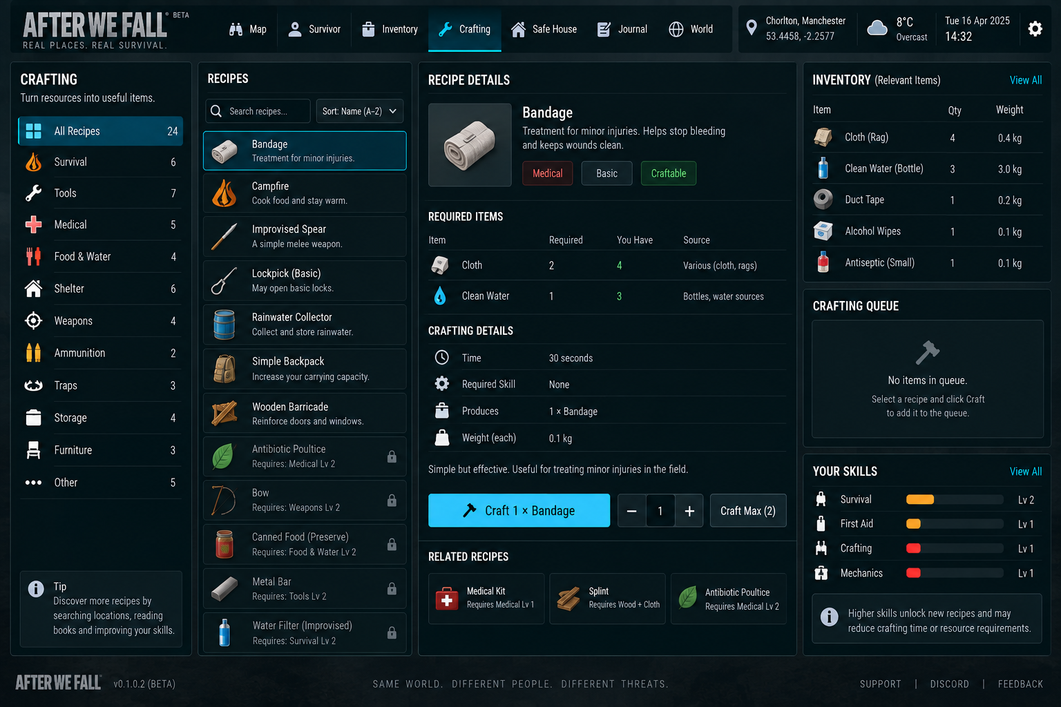 Current build crafting screen